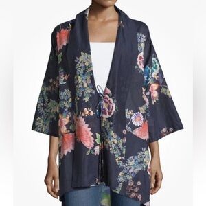 Johnny Was Gail Blue Floral Cotton Kimono Duster Jacket Size M